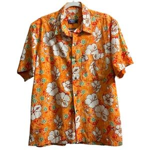Men’s Home Run MLB Button Down Short Sleeve Shirt. Bright Orange. Hawaiian Style